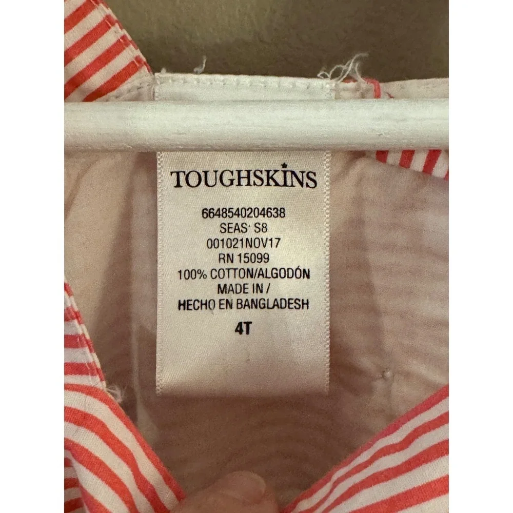 Toughskins Girls Red White Striped Bow Front Sundress 4T Cotton Summer Dress